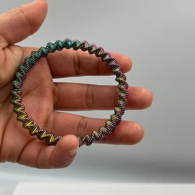 Vintage Rainbow Iridescent Coil Wrap Stretch Bracelet Multicolor Metallic Wire - Thumbnail 6