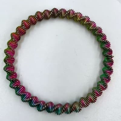 Vintage Rainbow Iridescent Coil Wrap Stretch Bracelet Multicolor Metallic Wire - Image 1