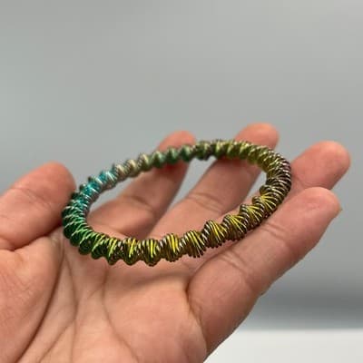 Vintage Rainbow Iridescent Coil Wrap Stretch Bracelet Multicolor Metallic Wire - Thumbnail 5