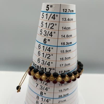 Bracelet Beaded Boho Triple Row Black Burgundy Cream Adjustable Cord Handcrafted - Thumbnail 7