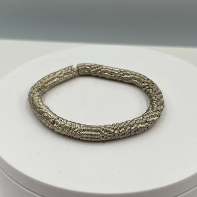 Vintage Silver Tone Coiled Wire Wrap Bracelet Textured Multi Strand Cuff Bangle - Thumbnail 2