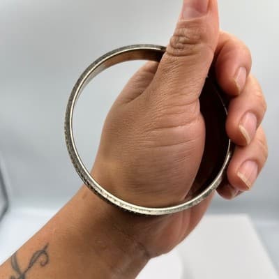 Vintage Silver Tone Multi Row Beaded Bangle Bracelet Mixed Metal Textured Retro - Thumbnail 6