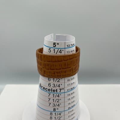 Vintage Carved Brown Bangle Bracelet Faux Wood Textured Wide Cuff Classic Boho - Thumbnail 5