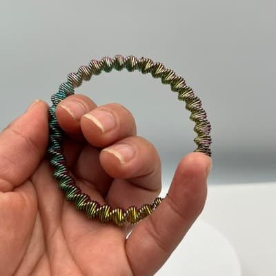 Vintage Rainbow Iridescent Coil Wrap Stretch Bracelet Multicolor Metallic Wire - Thumbnail 4