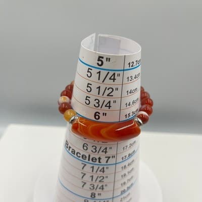 Vintage Orange Banded Agate Style Beaded Bracelet Curved Bar Accent Stretch - Thumbnail 8
