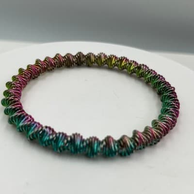 Vintage Rainbow Iridescent Coil Wrap Stretch Bracelet Multicolor Metallic Wire - Thumbnail 3