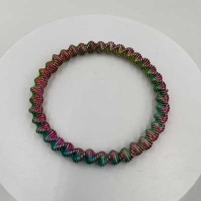 Vintage Rainbow Iridescent Coil Wrap Stretch Bracelet Multicolor Metallic Wire - Thumbnail 2