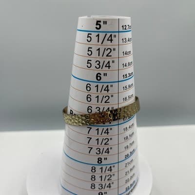 Vintage Hammered Gold Tone Bangle Bracelet w/ Charm Dangles Cross Medallion - Thumbnail 7