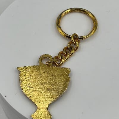 VTG Jerusalem Menorah Keychain Red Enamel Gold Tone Judaica Souvenir Key Ring - Thumbnail 5