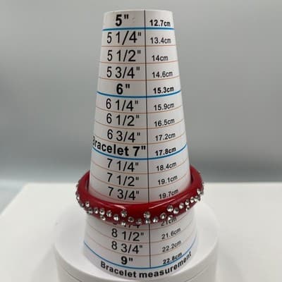 Vintage Red Lucite Style Rhinestone Bangle Bracelet Curved Accent Statement - Thumbnail 7