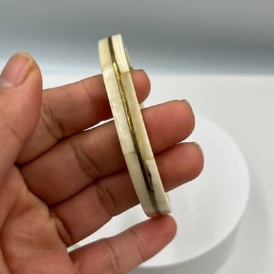 Vintage Cream Bone Style Bangle Bracelet with Gold Tone Inlay Stackable Classic - Thumbnail 3