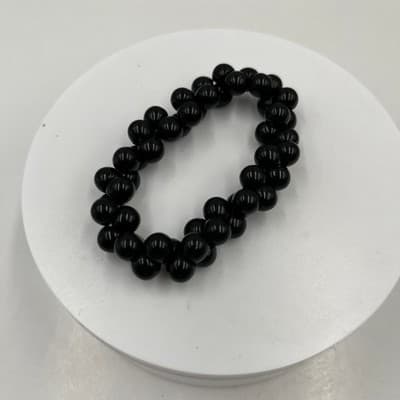 Vintage Black Double Strand Beaded Stretch Bracelet Glossy Round Beads Classic - Thumbnail 2