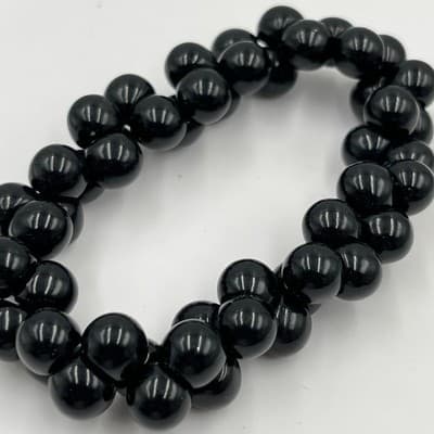 Vintage Black Double Strand Beaded Stretch Bracelet Glossy Round Beads Classic - Thumbnail 3