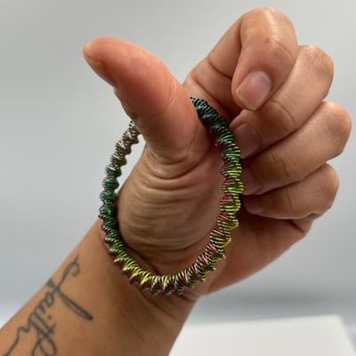 Vintage Rainbow Iridescent Coil Wrap Stretch Bracelet Multicolor Metallic Wire - Thumbnail 8