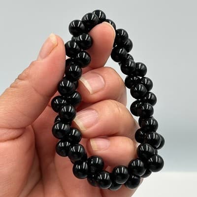 Vintage Black Double Strand Beaded Stretch Bracelet Glossy Round Beads Classic - Thumbnail 6