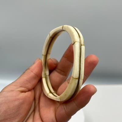 Vintage Cream Bone Style Bangle Bracelet with Gold Tone Inlay Stackable Classic - Thumbnail 6