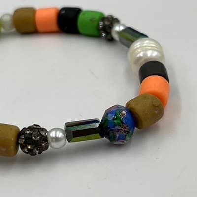Vintage Multicolor Mixed Bead Bracelet w/ Freshwater Pearl & Rhinestone Accents - Thumbnail 4