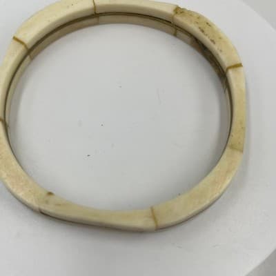 Vintage Cream Bone Style Bangle Bracelet with Gold Tone Inlay Stackable Classic - Thumbnail 2
