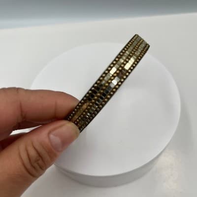 Vintage Silver Tone Multi Row Beaded Bangle Bracelet Mixed Metal Textured Retro - Thumbnail 3