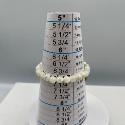 Vintage Cream Beaded Stretch Bracelet w/ Pink Script Charm Minimalist Bohemian - Thumbnail 6