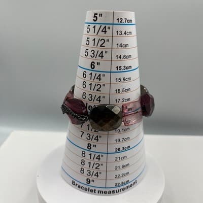 Vintage Chunky Faceted Mixed Bead Stretch Bracelet w/ Burgundy Acrylic Classic - Thumbnail 8