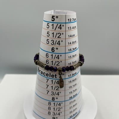 Vintage Purple Faceted Bead Bracelet Religious Medal Charm Rhinestone Spacer - Thumbnail 7