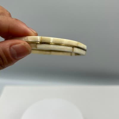 Vintage Cream Bone Style Bangle Bracelet with Gold Tone Inlay Stackable Classic - Thumbnail 5