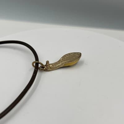 Vintage Gold Tone Enamel High Heel Ballet Slipper Charm Bracelet Brown Cord Band - Thumbnail 4