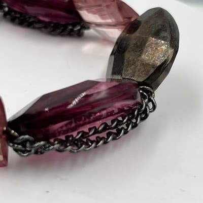 Vintage Chunky Faceted Mixed Bead Stretch Bracelet w/ Burgundy Acrylic Classic - Thumbnail 4