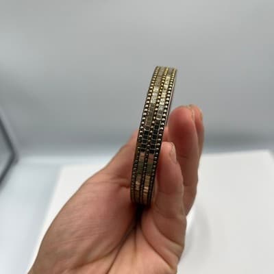 Vintage Silver Tone Multi Row Beaded Bangle Bracelet Mixed Metal Textured Retro - Thumbnail 4