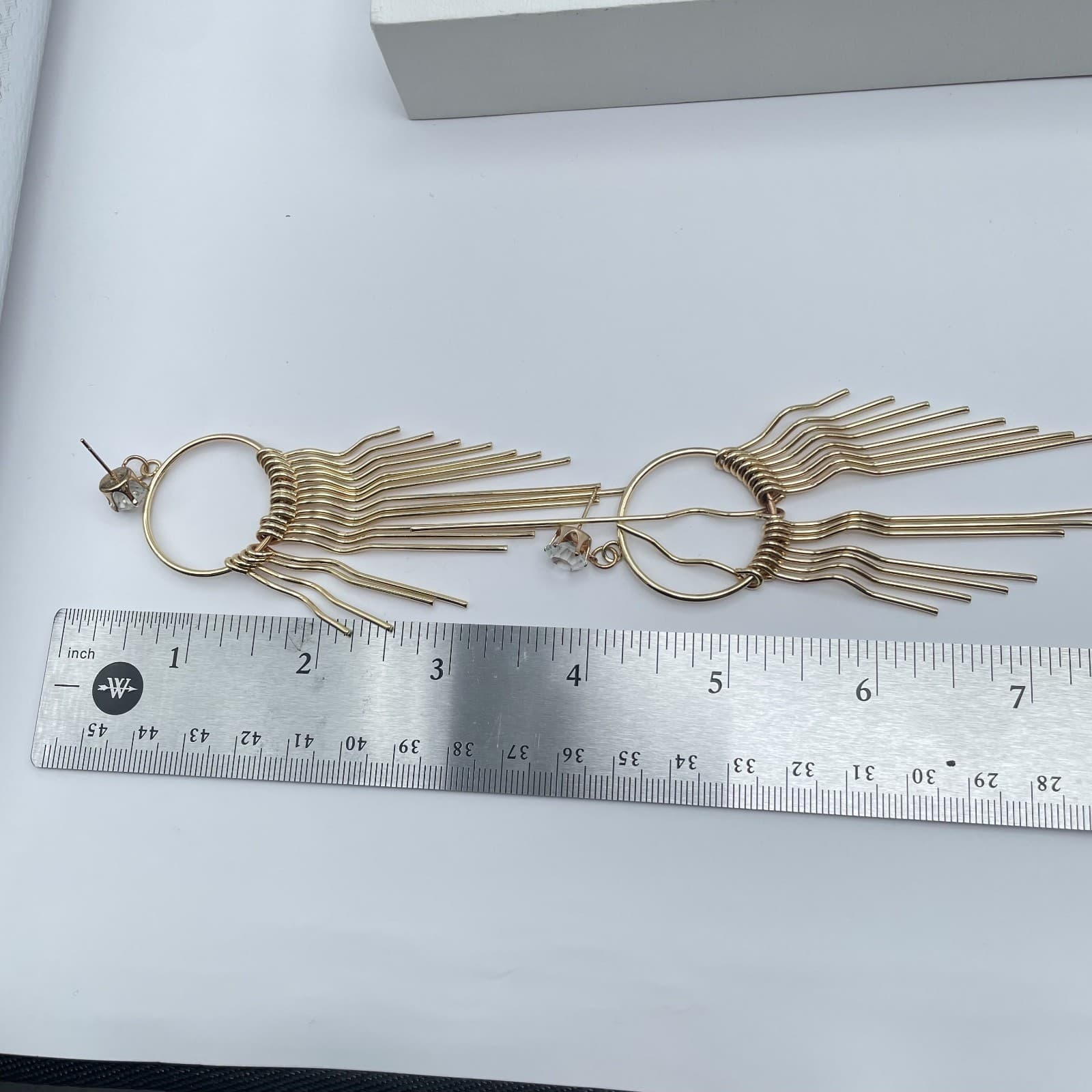 Vintage Gold Fringe Statement Tassel Crystal Stud Long Drop Dangle Hoop Earrings - Thumbnail 5