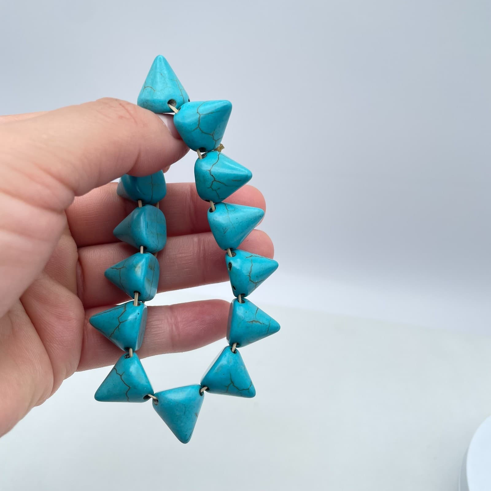 Southwestern Teal Boho-Chic Turquoise Howlite Pyramid Spike Stretch Bracelet - Thumbnail 7