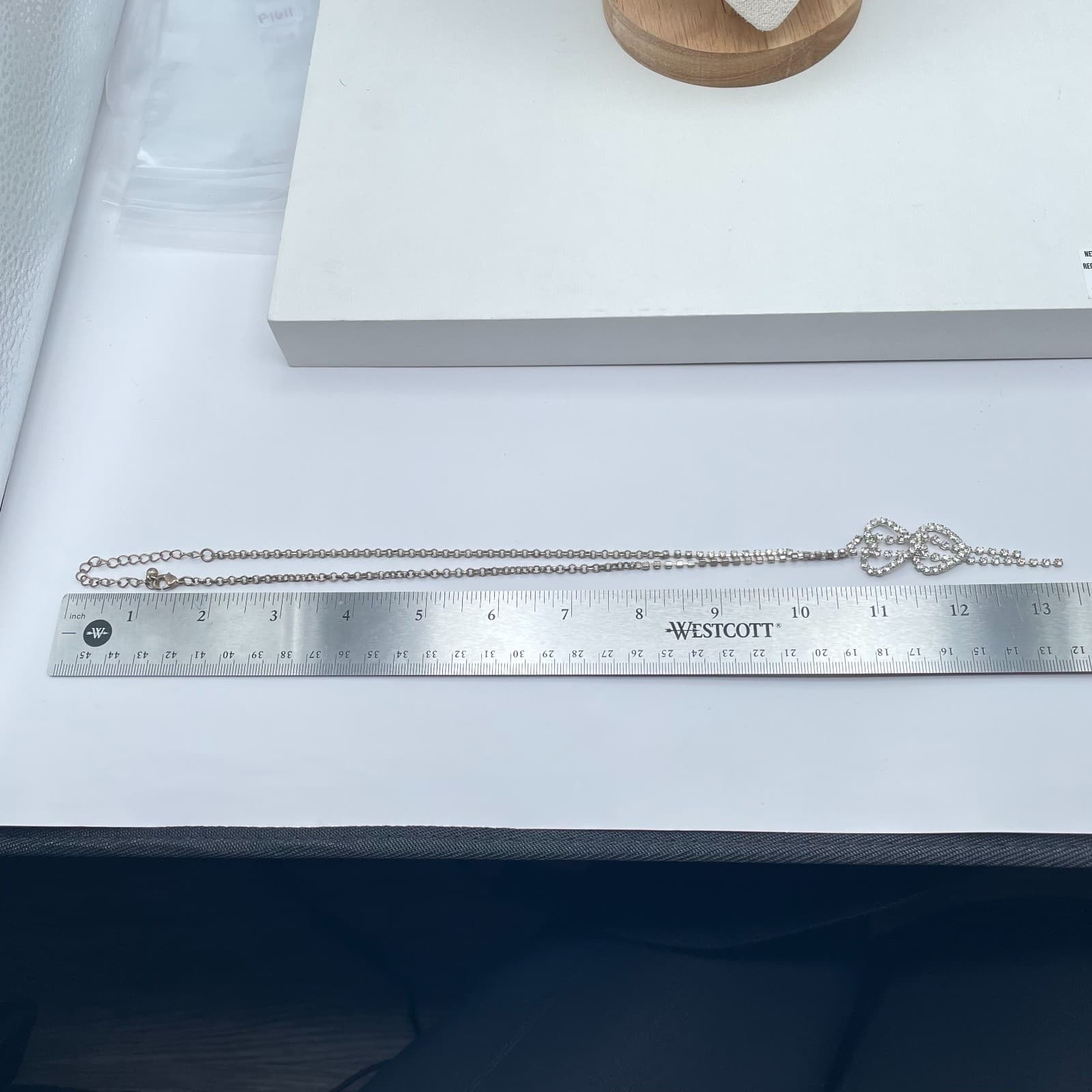 Vintage Silver-Tone Prong Rhinestone Beads Double Heart Pendant Lariat Necklace - Thumbnail 2