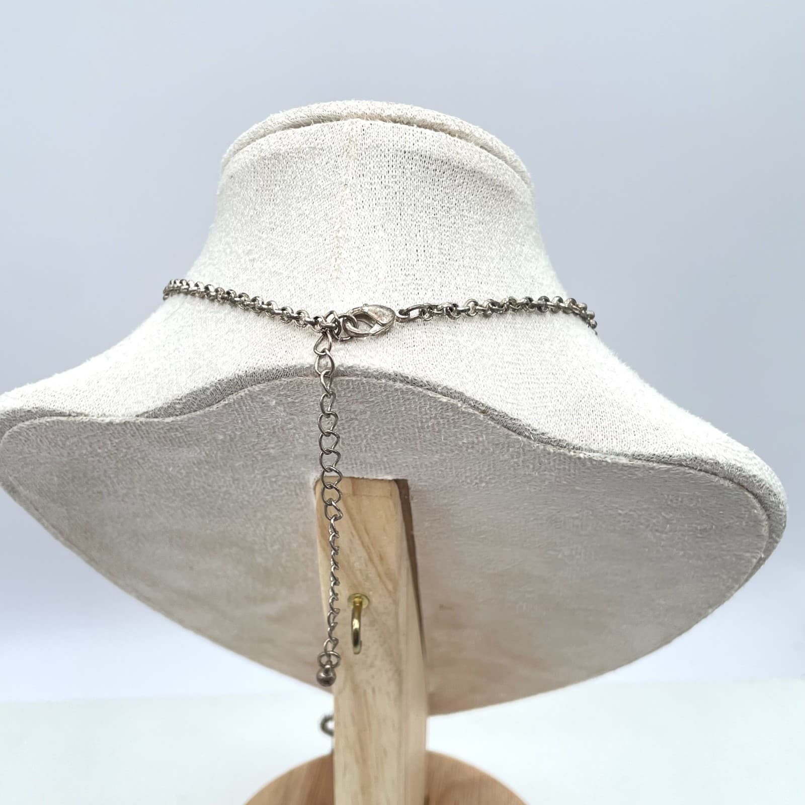 Vintage Silver-Tone Prong Rhinestone Beads Double Heart Pendant Lariat Necklace - Thumbnail 8