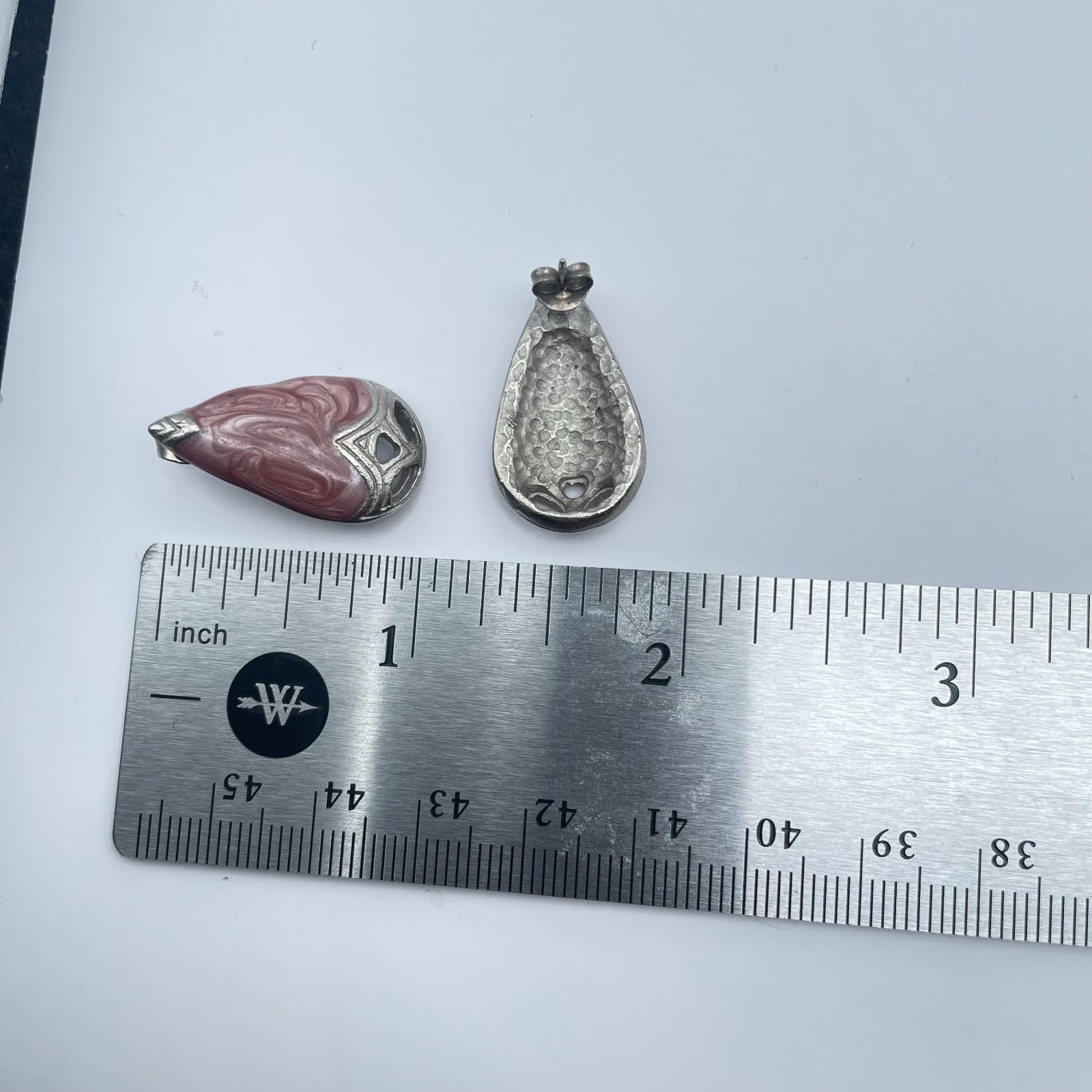 Vintage 90s Pink Swirl Enamel Teardrop Silver Tone Stud Earrings Women's Jewelry - Thumbnail 7