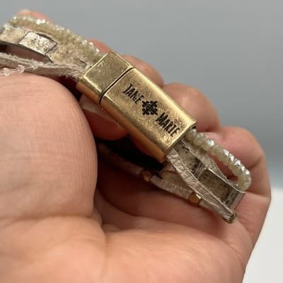 Jane Marie Layered Wrap Bracelet Neutral Leather Beaded Gold JM6278 Snake Print - Thumbnail 6