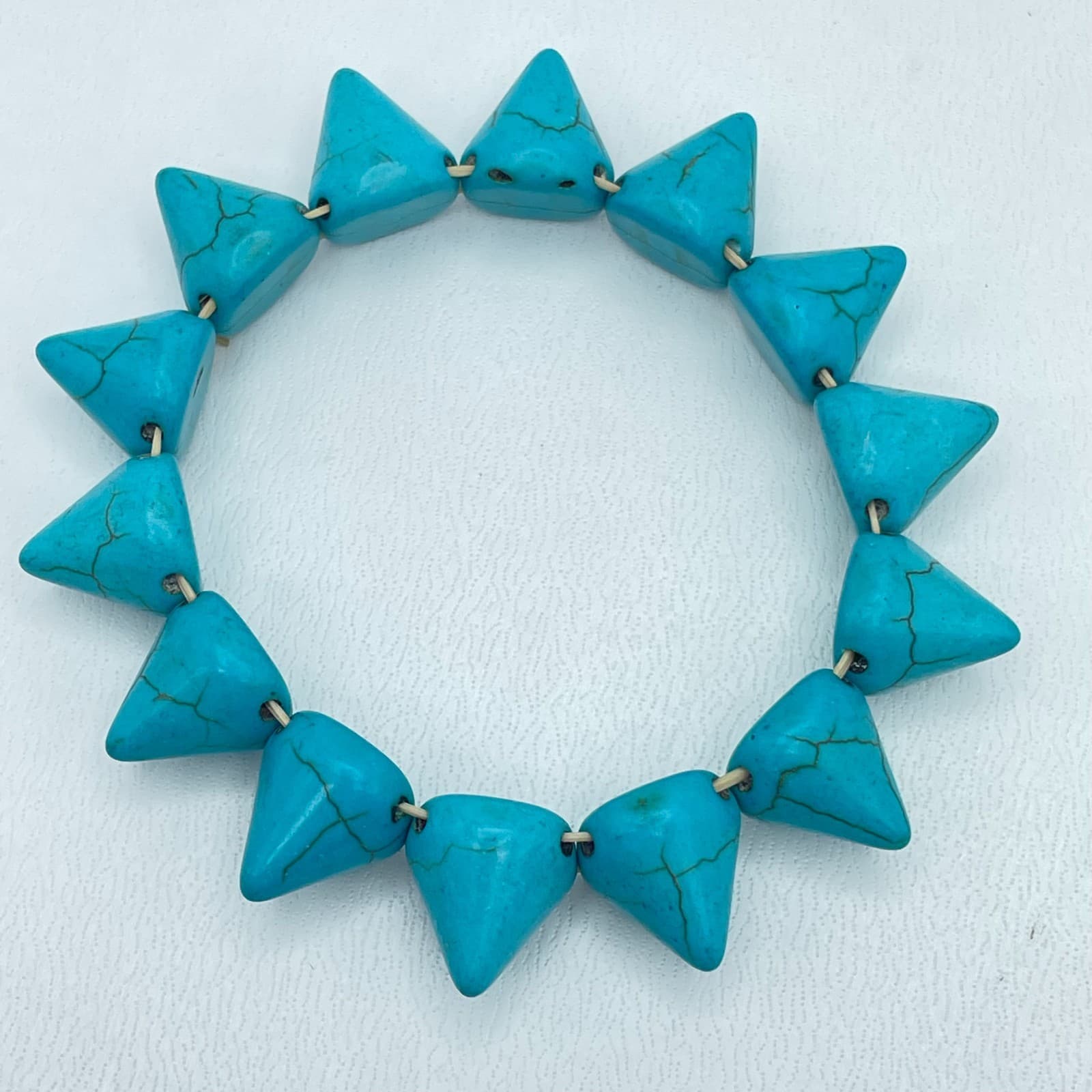 Southwestern Teal Boho-Chic Turquoise Howlite Pyramid Spike Stretch Bracelet - Image 1