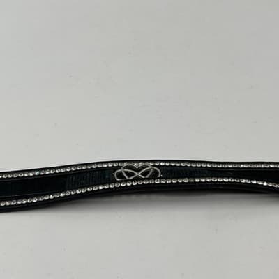 Vintage Black Leather Rhinestone Infinity Heart Bracelet Silver Tone Adjustable - Thumbnail 3