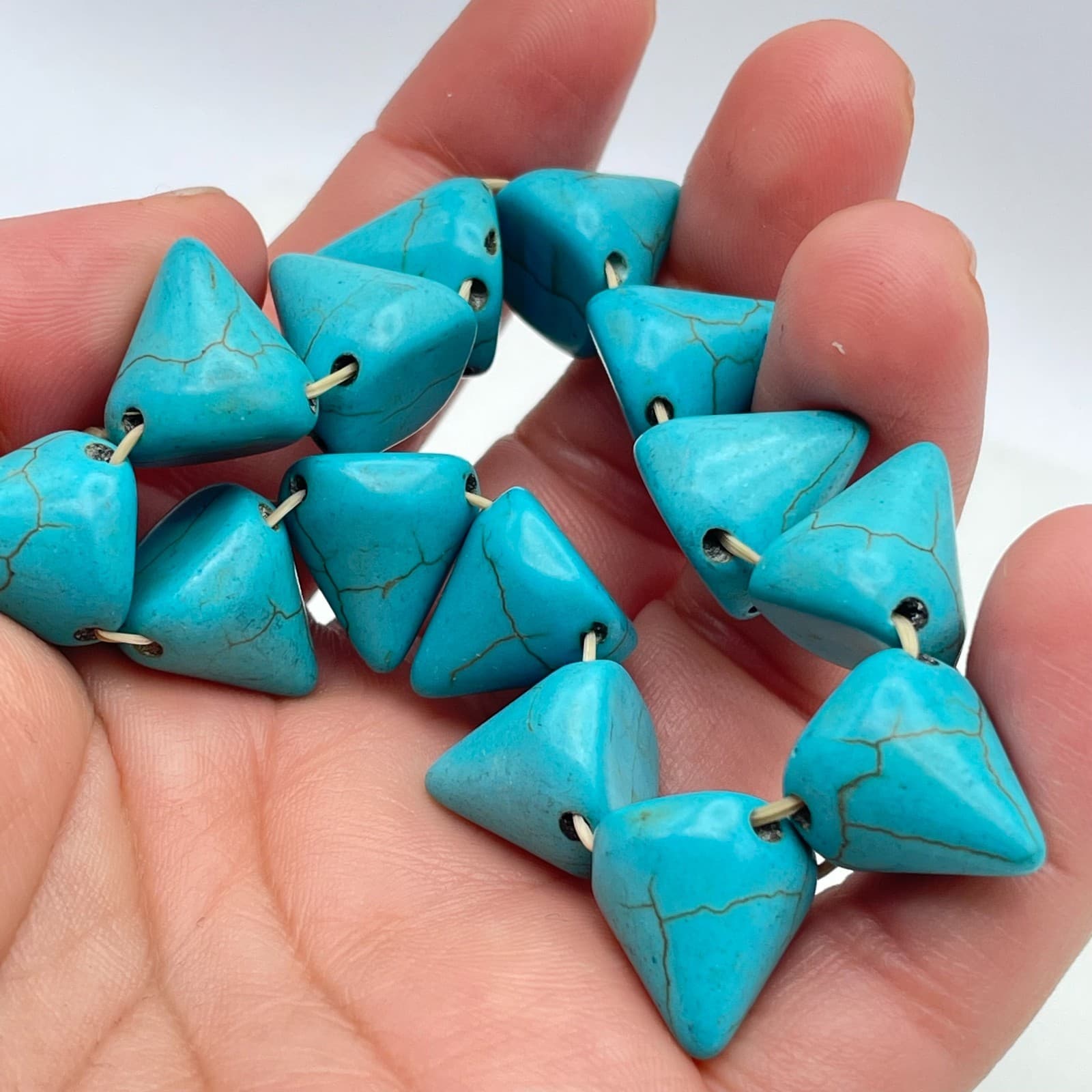 Southwestern Teal Boho-Chic Turquoise Howlite Pyramid Spike Stretch Bracelet - Thumbnail 5