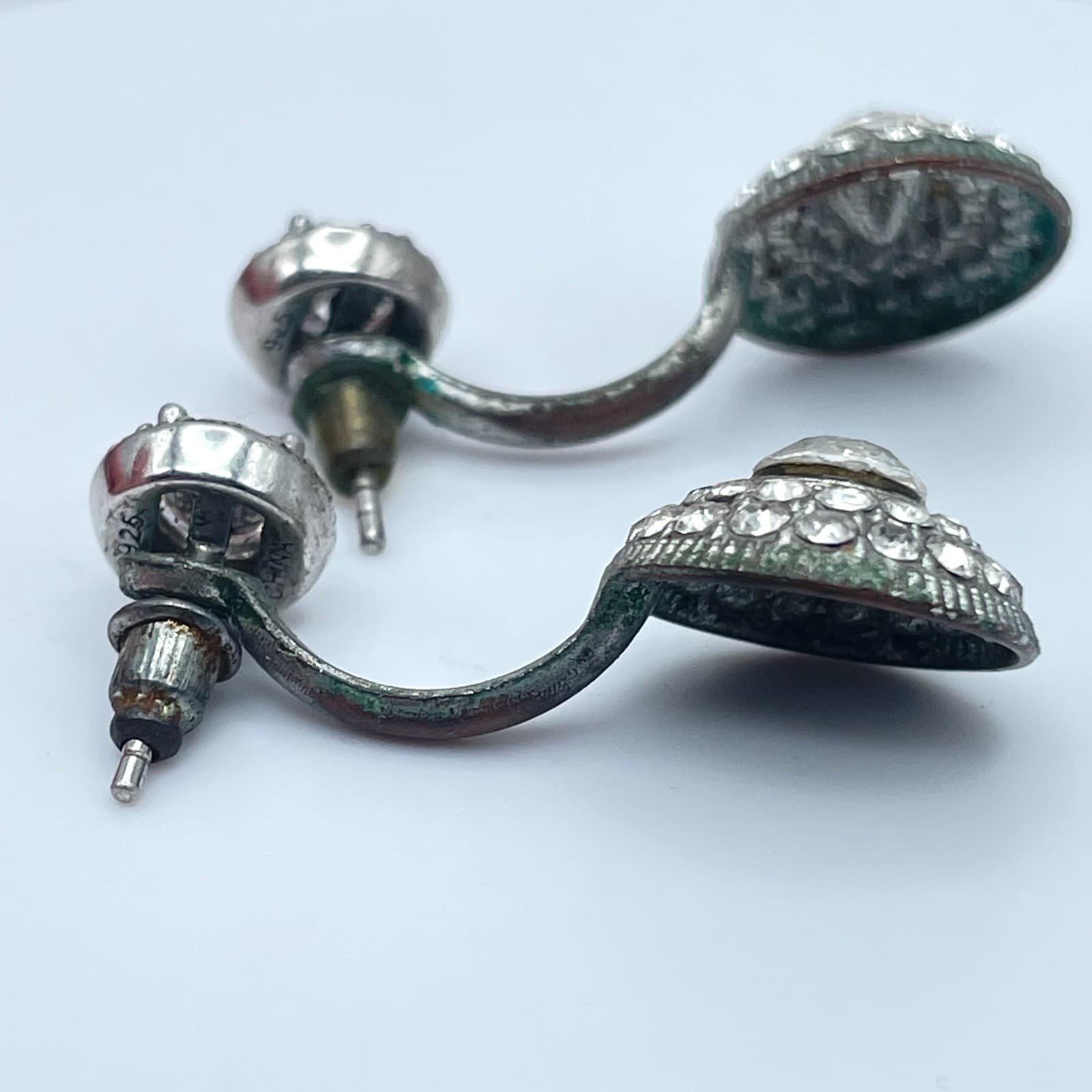 Vintage Y2K 925 Sterling Silver Clear Glass Earrings Women's Fashion Jewelry - Thumbnail 5