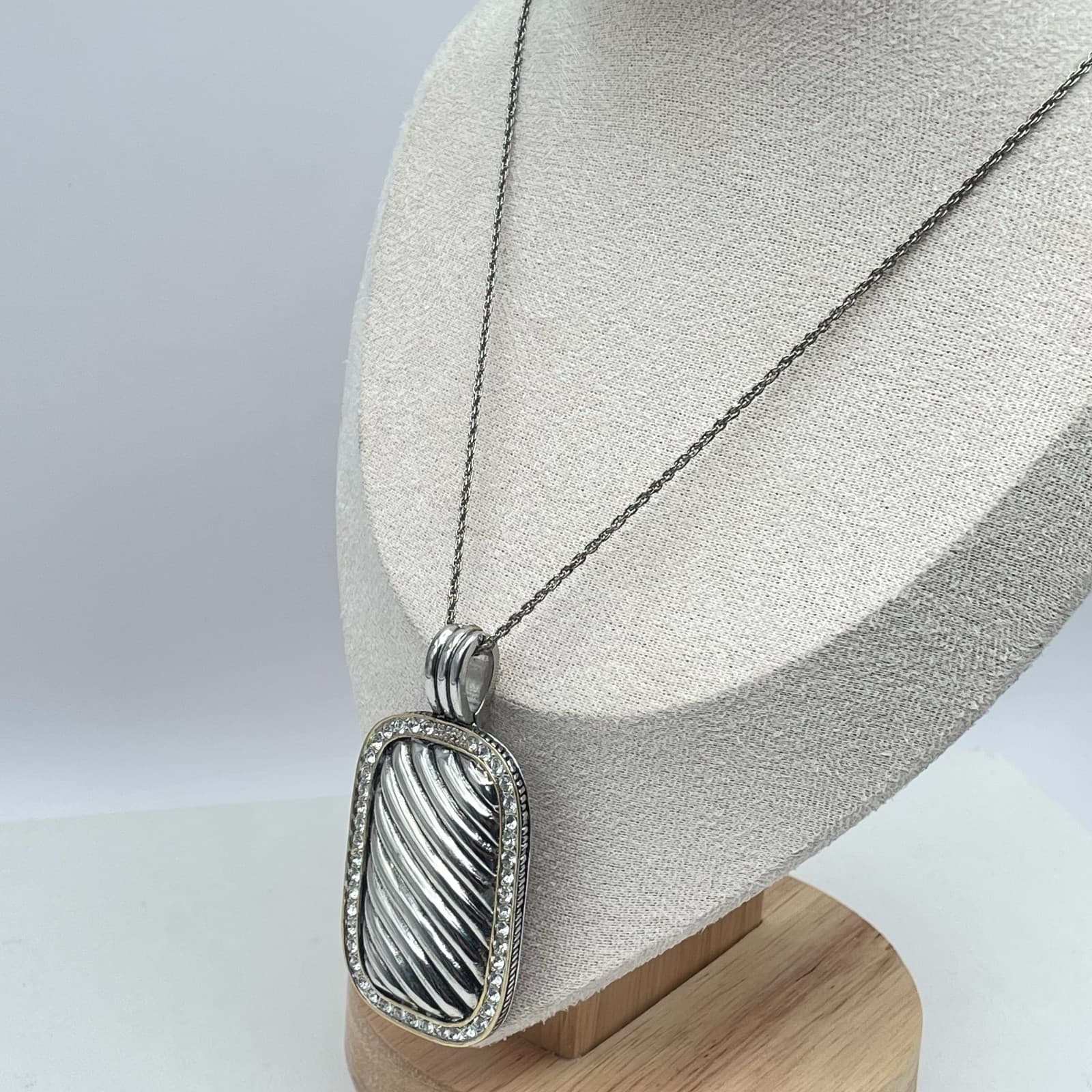 Vintage Silver-Tone Fashion Pave Statement Elongated Albion Pendant Necklace - Thumbnail 6