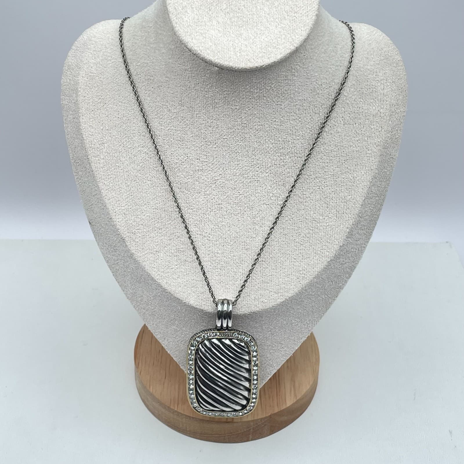 Vintage Silver-Tone Fashion Pave Statement Elongated Albion Pendant Necklace - Thumbnail 3