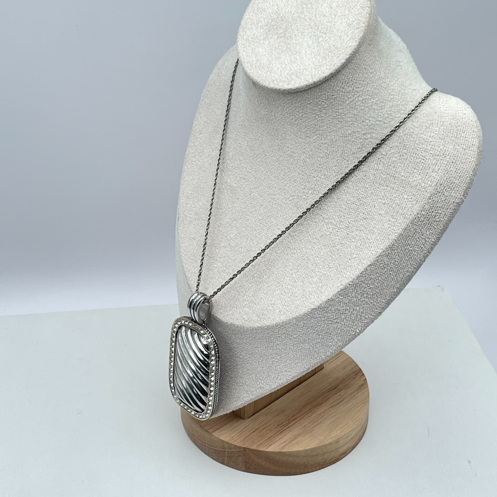 Vintage Silver-Tone Fashion Pave Statement Elongated Albion Pendant Necklace - Thumbnail 7