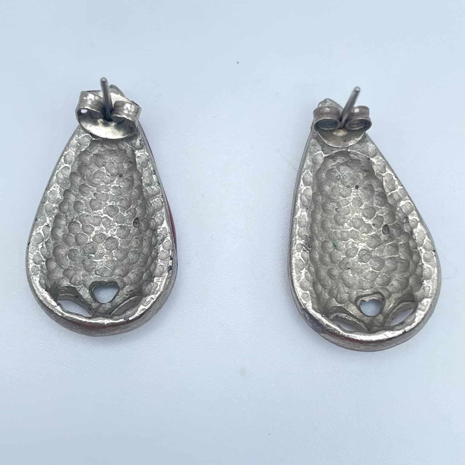 Vintage 90s Pink Swirl Enamel Teardrop Silver Tone Stud Earrings Women's Jewelry - Thumbnail 6