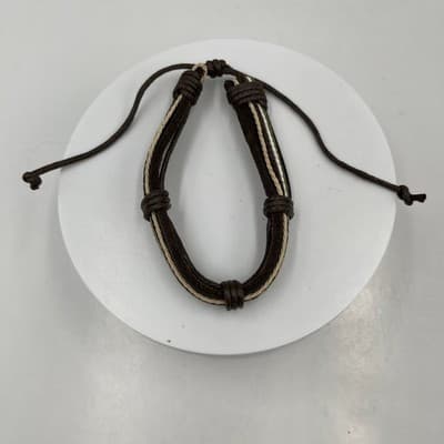 Vintage Brown Multi-Strand Leather Cord Adjustable Bracelet Neutral Earth Tone - Image 1