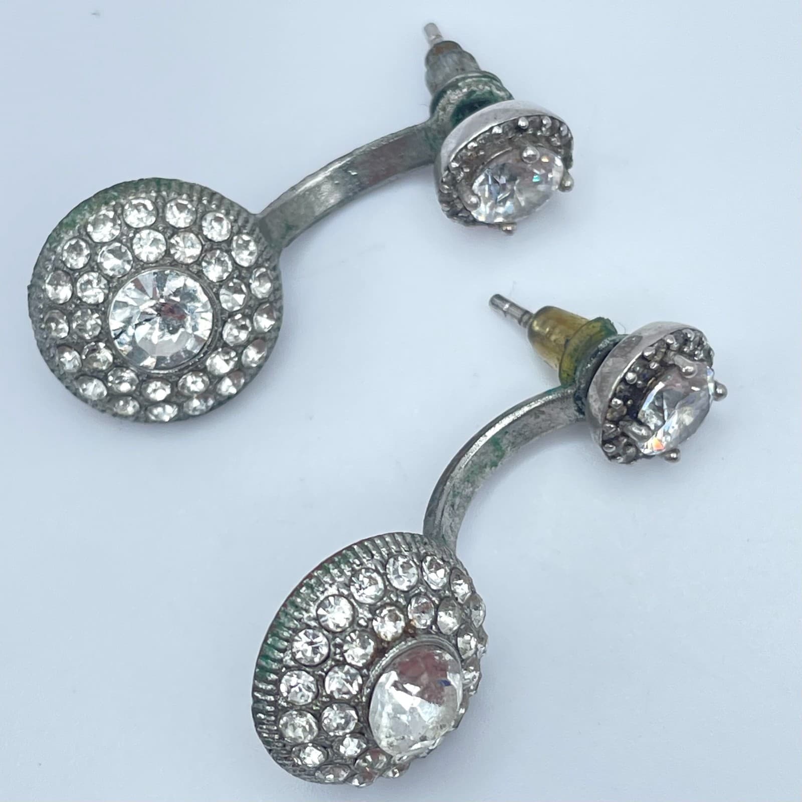 Vintage Y2K 925 Sterling Silver Clear Glass Earrings Women's Fashion Jewelry - Thumbnail 2