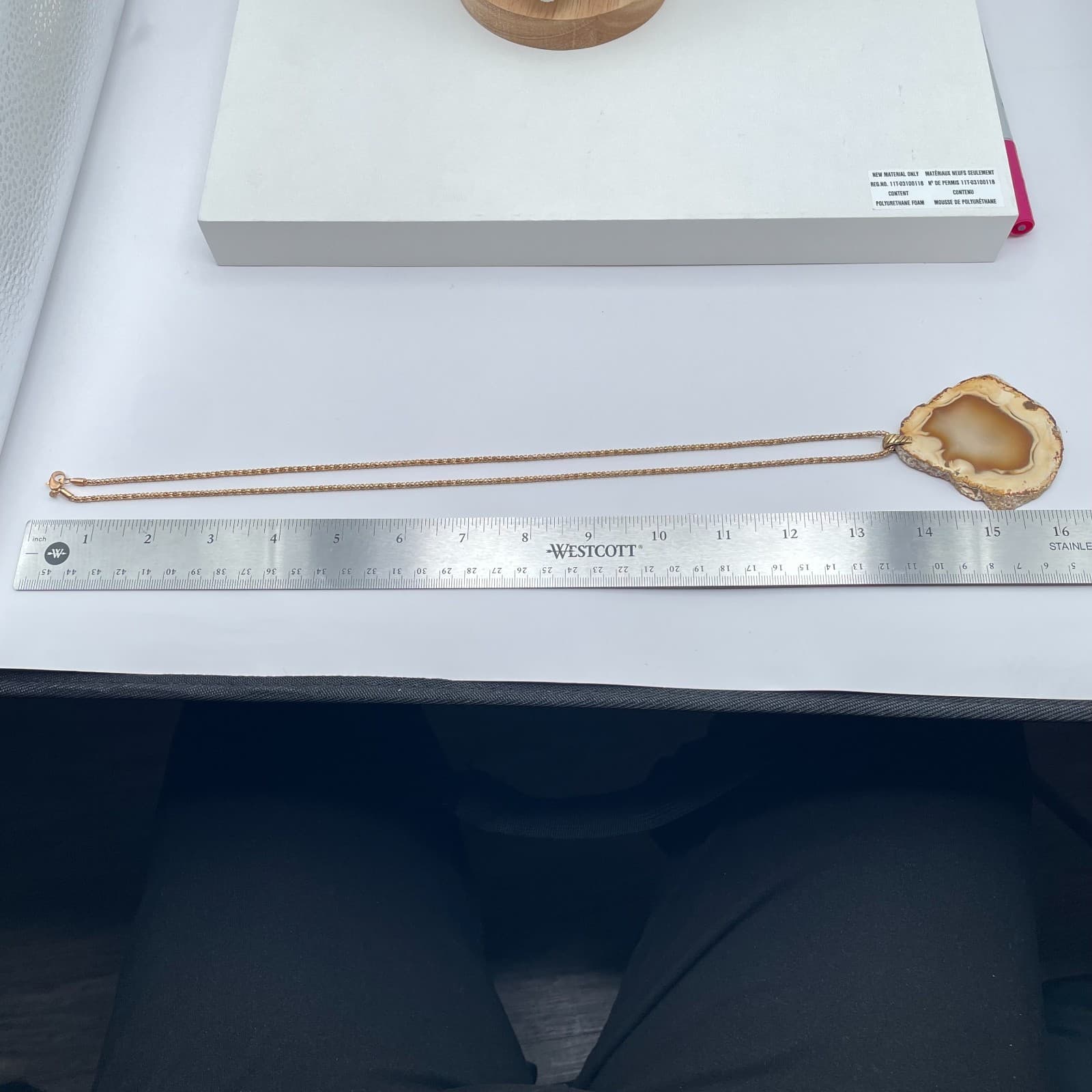 Gold-Tone Popcorn Chain Natural Brazilian Agate Slice Pendant Lobster Necklace - Thumbnail 3