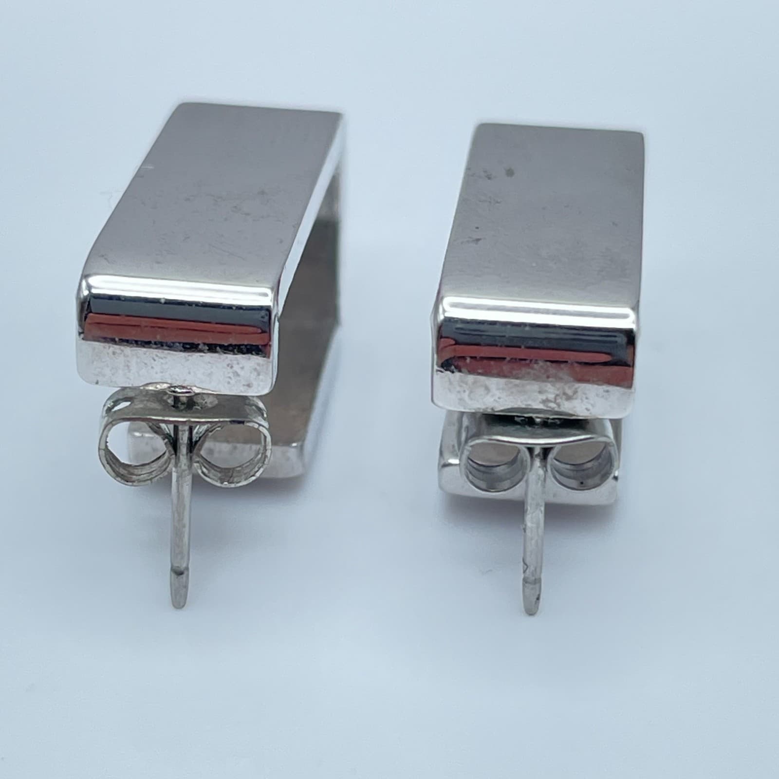 Contemporary Silver-Tone Metal Open Geometric J-Hoop Stud Butterfly-Back Earring - Thumbnail 7