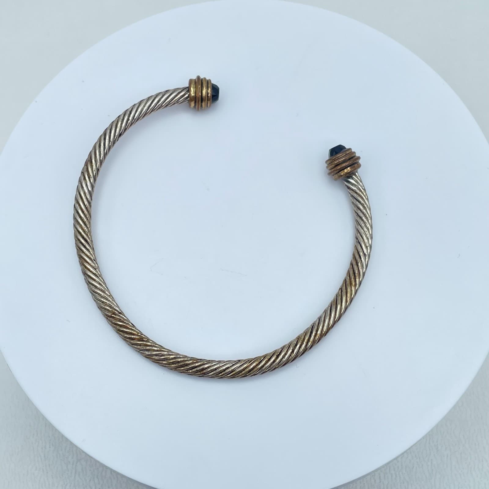 VTG Gold-Tone Adjustable Classic Engraved Braided Twisted Cable Cuff Bracelet - Image 1