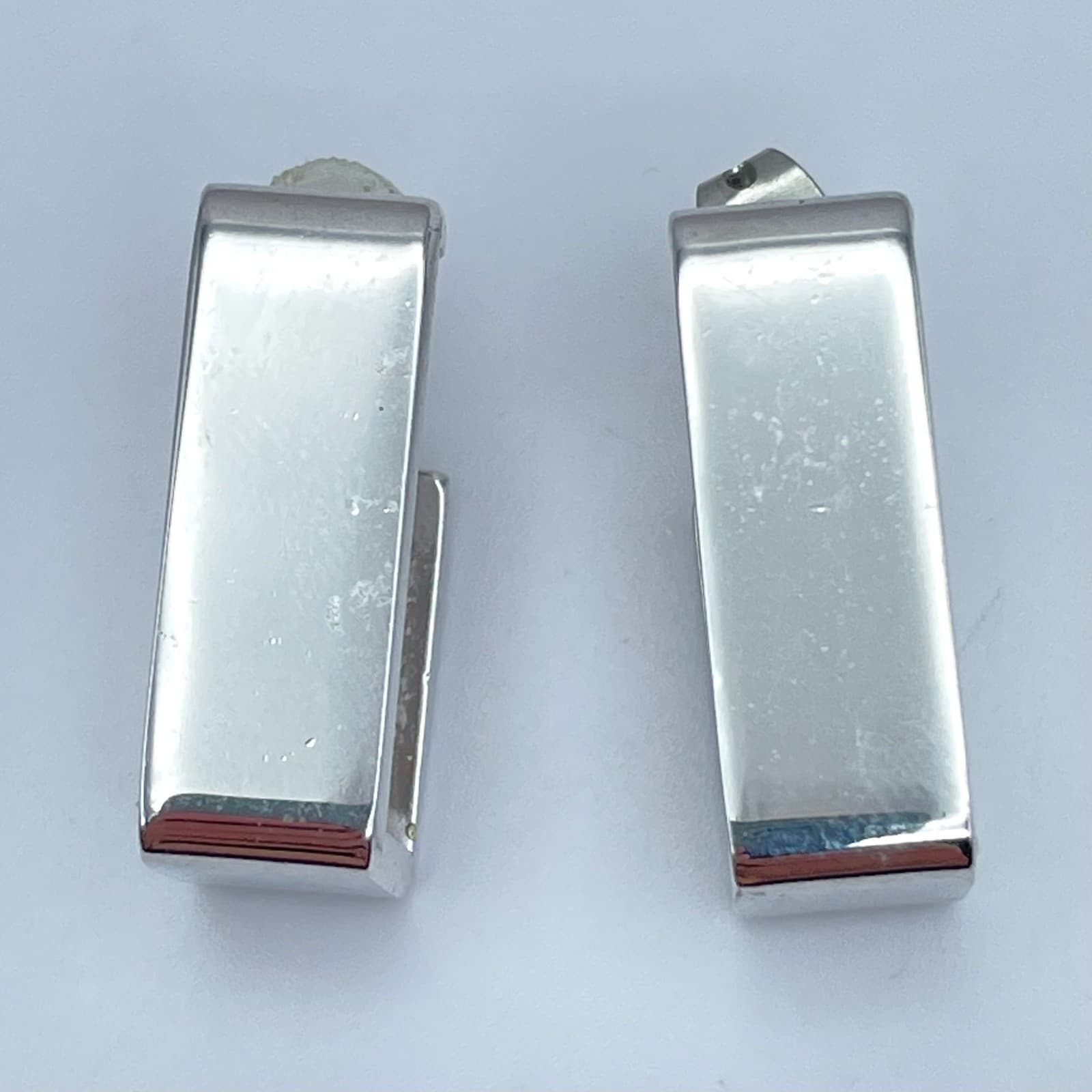 Contemporary Silver-Tone Metal Open Geometric J-Hoop Stud Butterfly-Back Earring - Thumbnail 5